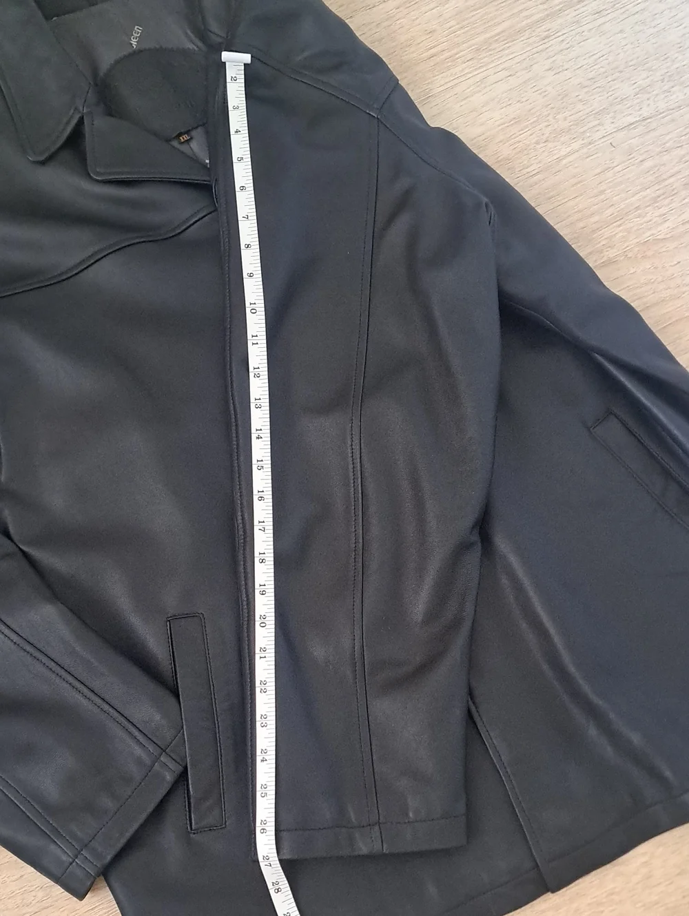 Rosleen Men's Black Genuine Leather Pea Coat - Classic Button Front